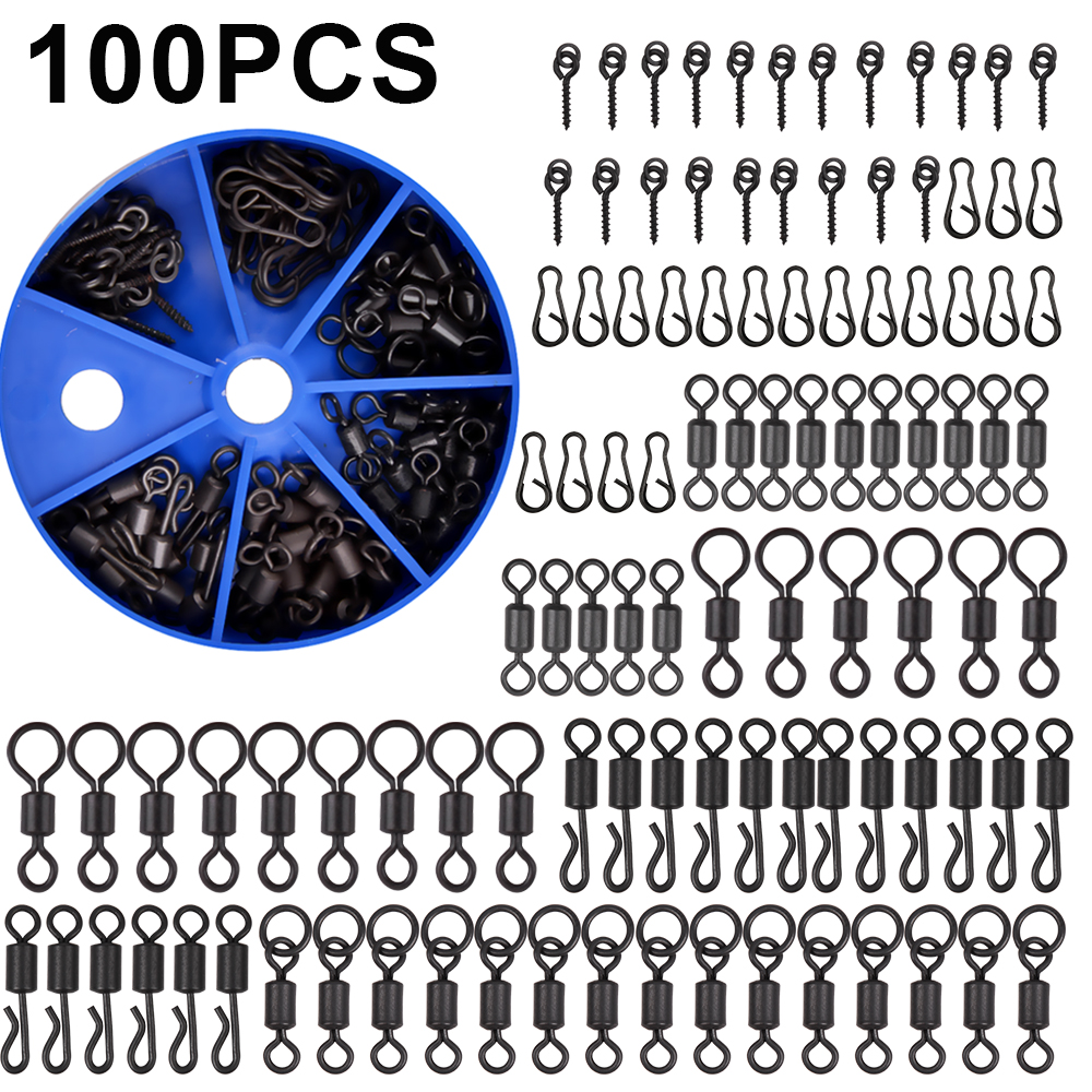 100Pcs Karper Visgerei Set Matt Quick Change Rolling Wartels Link Clips Met Ring Boilies Aas Schroef Karper Vis accessoires