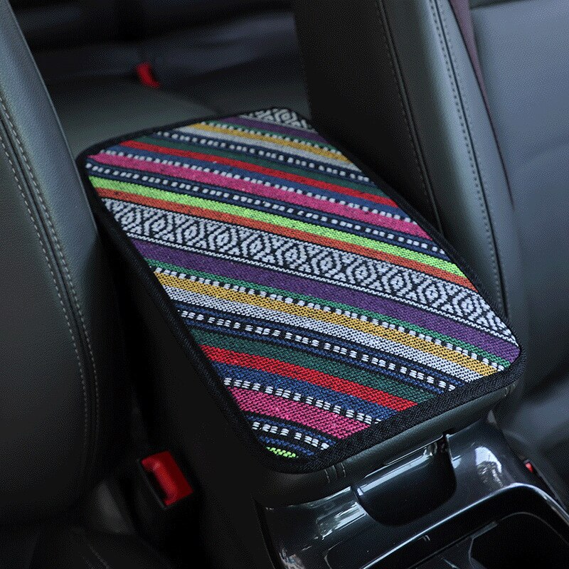 Auto Armlehne Box Kissen Vier Jahreszeiten Ethnische Stil Leinen Stoff Atmungs Nicht-slip Zentrale Griff Box Abdeckung Auto Zubehör: Colorful hemp A