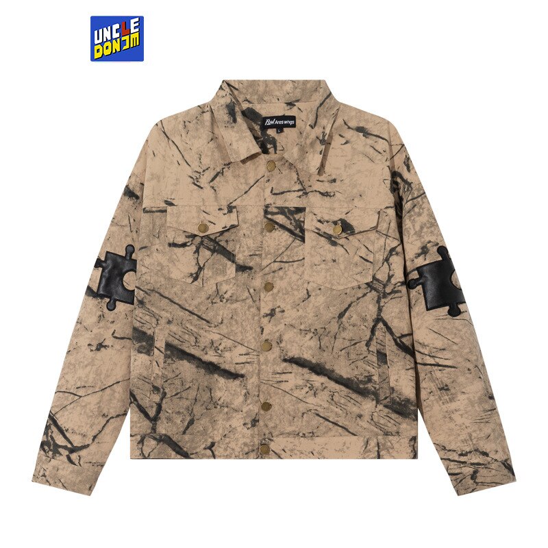 UNCLEDONJM Retro destroy denim jacket street wear punk casual jacket distressed hip hop men and women cargo coats