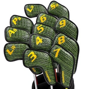 Nowy Champkey golf żelazo Headcover 12 sztuk/zestaw z zamknięciem nowy zielony kolor wąż gruby PU Skórzany powierzchnia: zielony długo