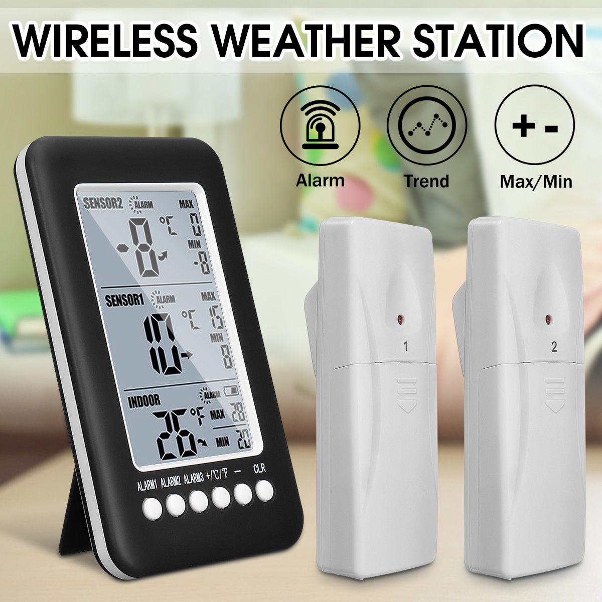 Wireless Weather Station Sensor Alarm Thermometer Digital Indoor Outdoor Thermometers Electronic Refrigerator Thermometer