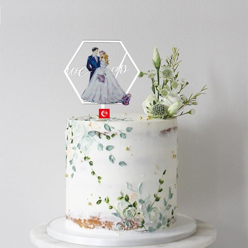 Wedding Cake Toppers We Do Bridal Groom Wedding Party Painted Acrylic Cake Flags For Wedding Engagement Cake Baking Decor: silver