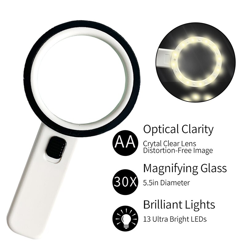10X Magnifying Glass with Light for Reading Premium Handheld Magnifier with Light for Reading, Exploring, Inspection
