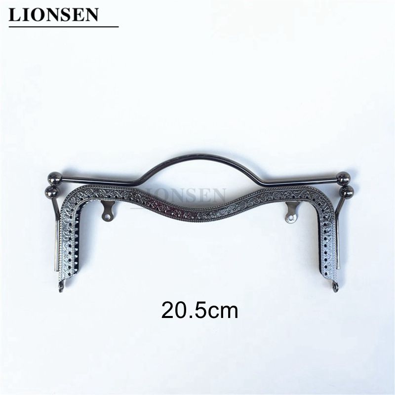 LIONSEN 20.5CM Lip-shaped Metal Purse Frame Handle Clutch Bag Accessories Kiss Clasp Lock Bronze Embossing HandBag Hardware: Gun Black