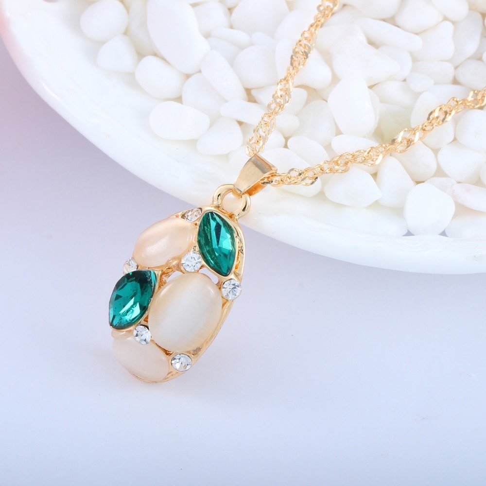 Brand Cute Opal Jewelry Sets Pendant Necklaces Earrings For Women Wedding Color Crystal Jewelry parure bijoux femme