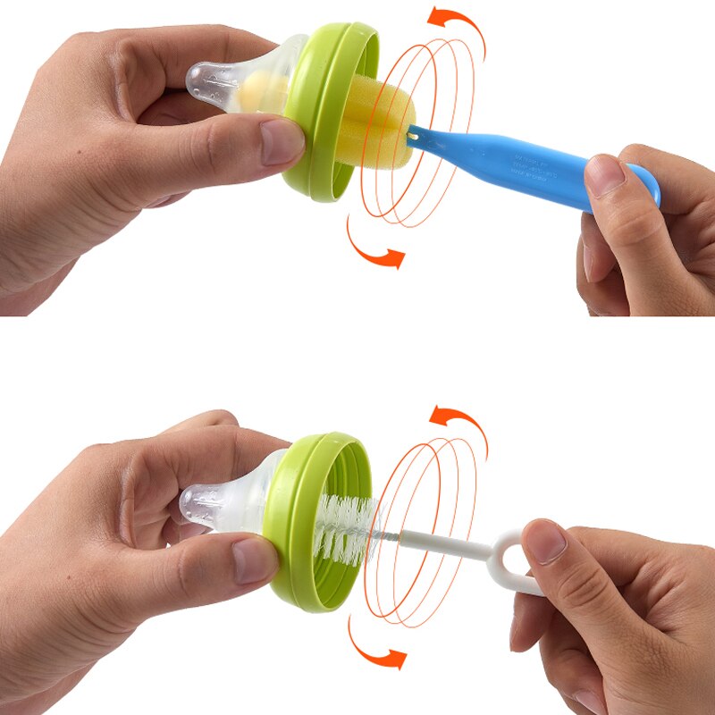 2Pc Veel Baby Fles Schone Spons 360-Graden Roterende Kind Speciale Fles Borstel Met Handvat Gebruiksvoorwerpen Borstel wassen