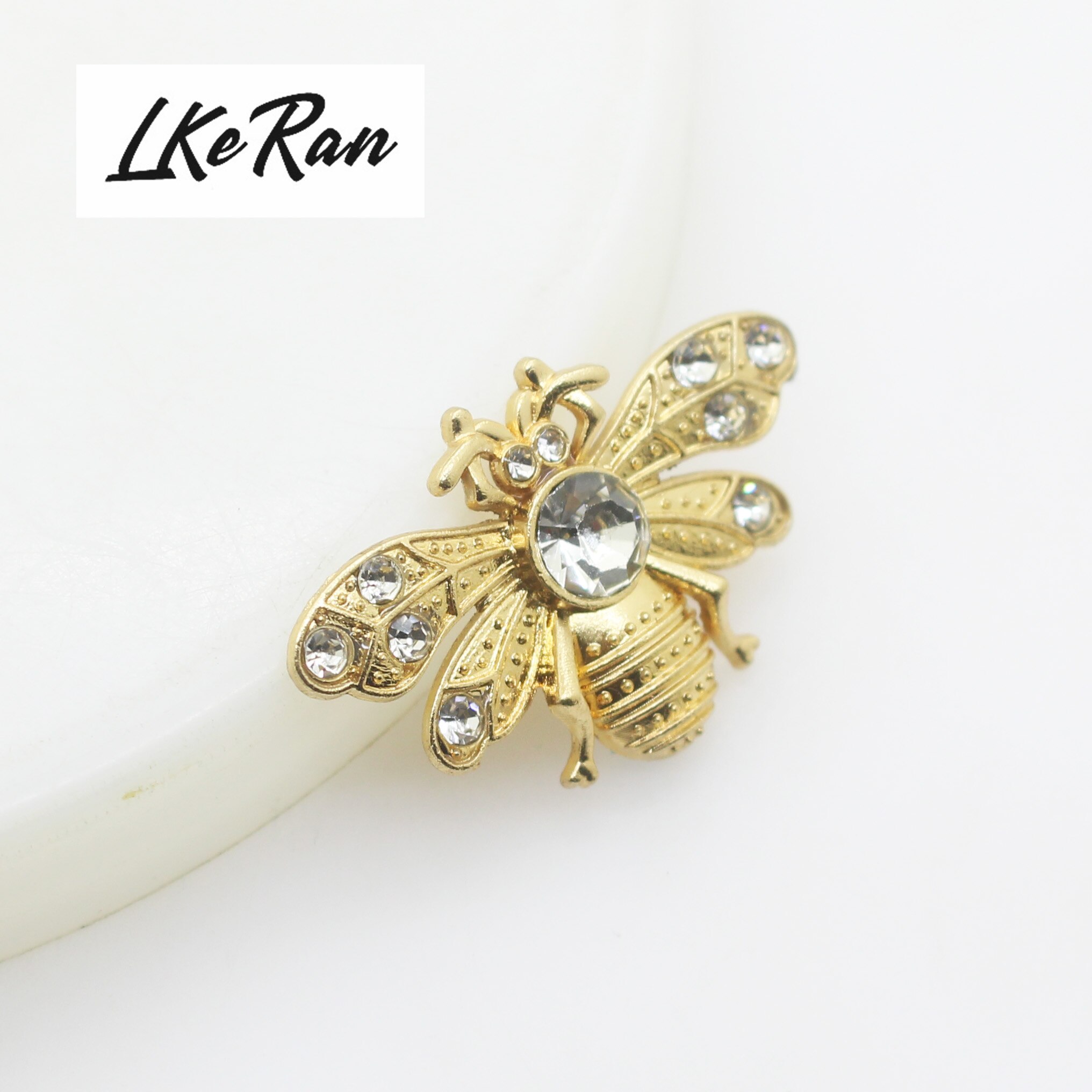 LKERAN-Botones de decoración de diamantes de imitación, accesorio para ropa, corbata, broche, 21x33mm, escarabajo dorado, Diy, 5 unids/lote