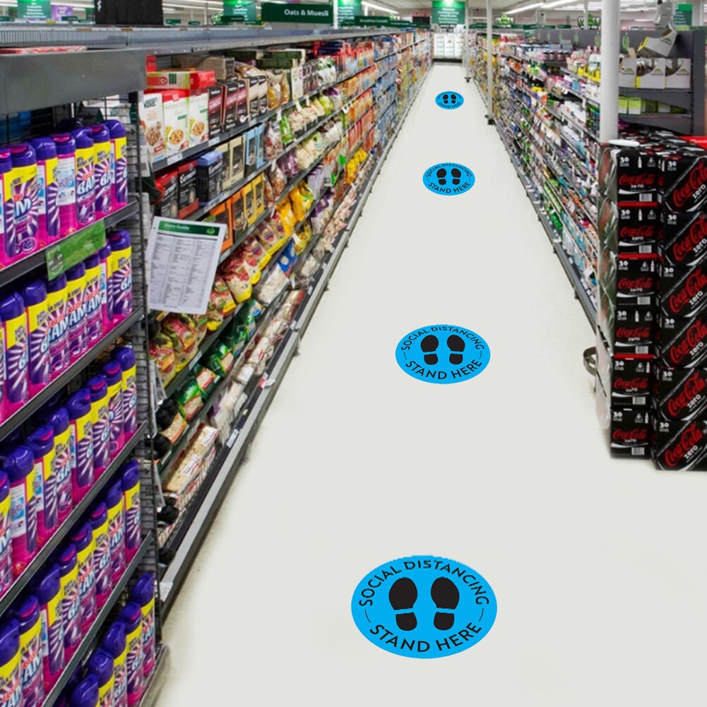 5x Safety Distancing Signs Floor Sticker Isolation Distance Marker Ground Decal Convenience Supermarket Elevator Warning