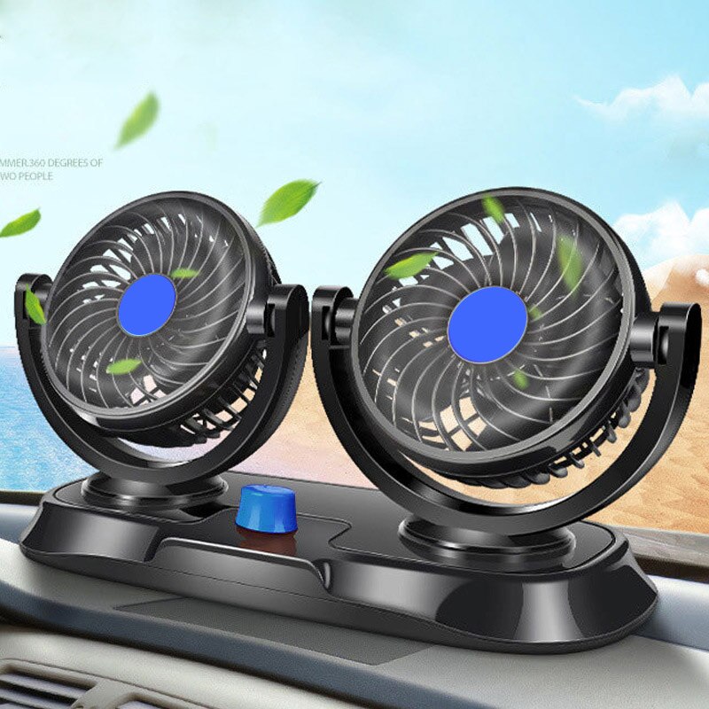 Ventilador eléctrico de doble cabeza para coche, dispositivo de ventilación de 12V, 360 giratorio, para SUV, RV, barco, coche, carrito de Golf, NJ88