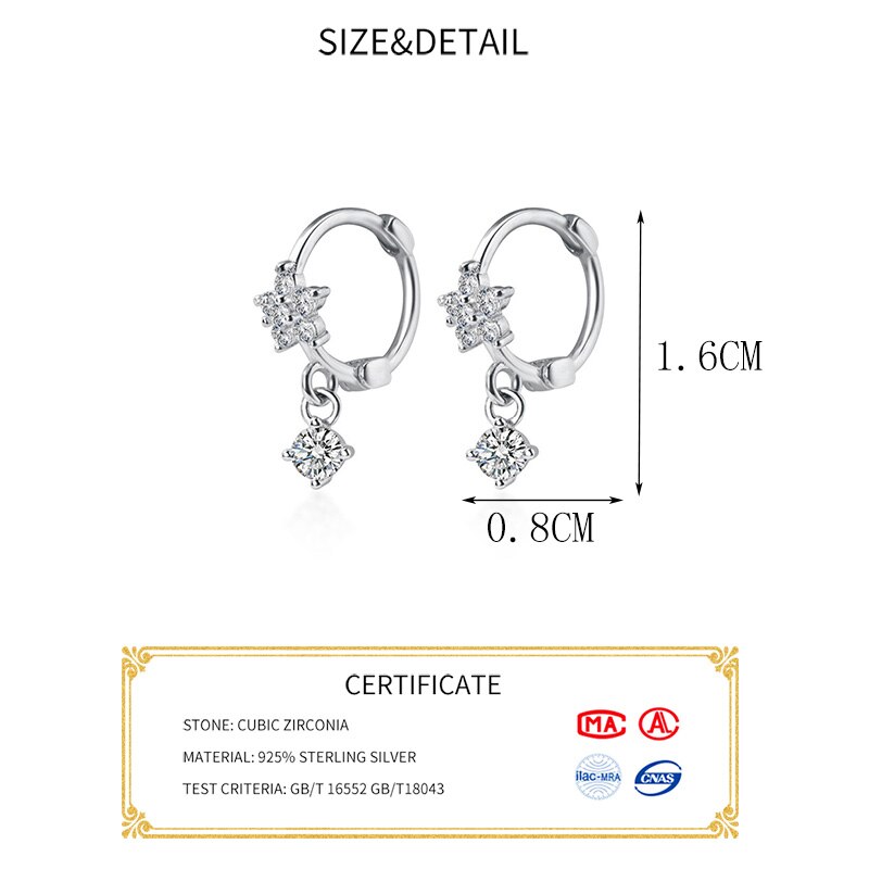 Inzatt Real 925 Sterling Zilver Zirkoon Bloem Hoepel Oorbellen Voor Mode Vrouwen Party Fijne Sieraden Minimalistische Leuke Accessoires