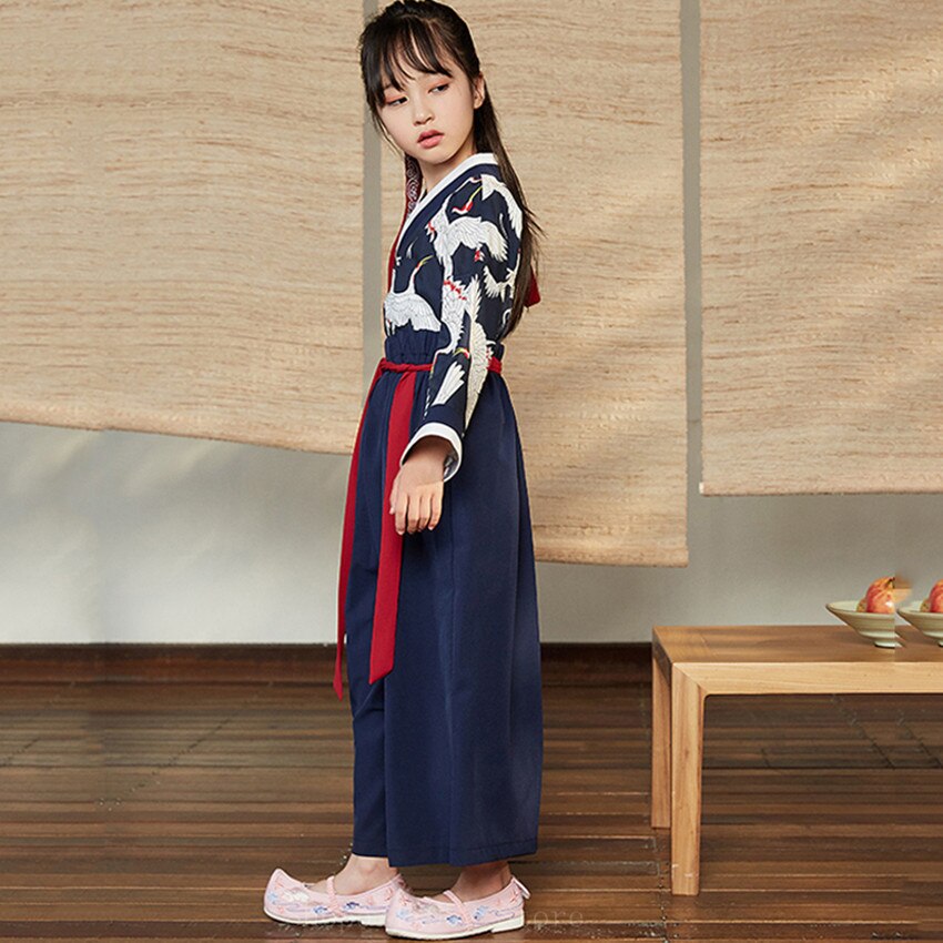 Japanilainen perinteinen puku lasten kimono nosturi haori vintage samurai tyttö itämaiset toppihousut poika lapset yukata aasialaiset vaatteet