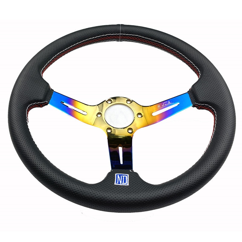 ND 350mm Burn blue Steering Wheel Leather Deep concave Steering Wheel Game Steering Wheel