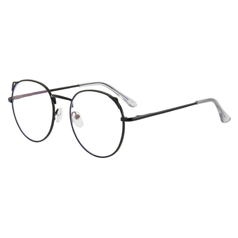 Antiblått ljus söta runda kattöron glasögonbågar dator ögonskydd optiska glasögon unisex: Svart