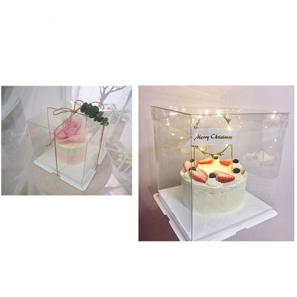 2Pcs 8inch Transparent Birthday Cake Box Cake Container Box Dessert Storage Box (Transparent)