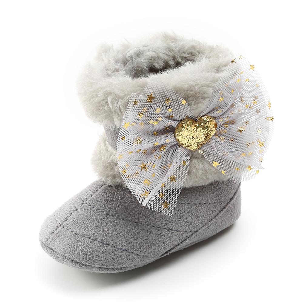 Botas gruesas y cálidas para niña, zapatos a la con lazo para recién nacidos, otoño e invierno, accesorios que combinan con todo,: gray / 6-9 months