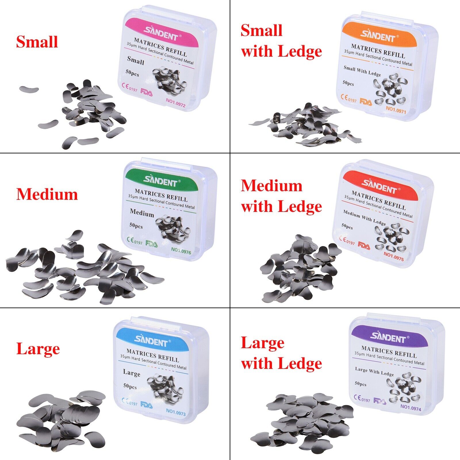 50PCS Dental Metal Matrices Matrix Band/With Ledge Sectional Contoured Refill Box S/M/L