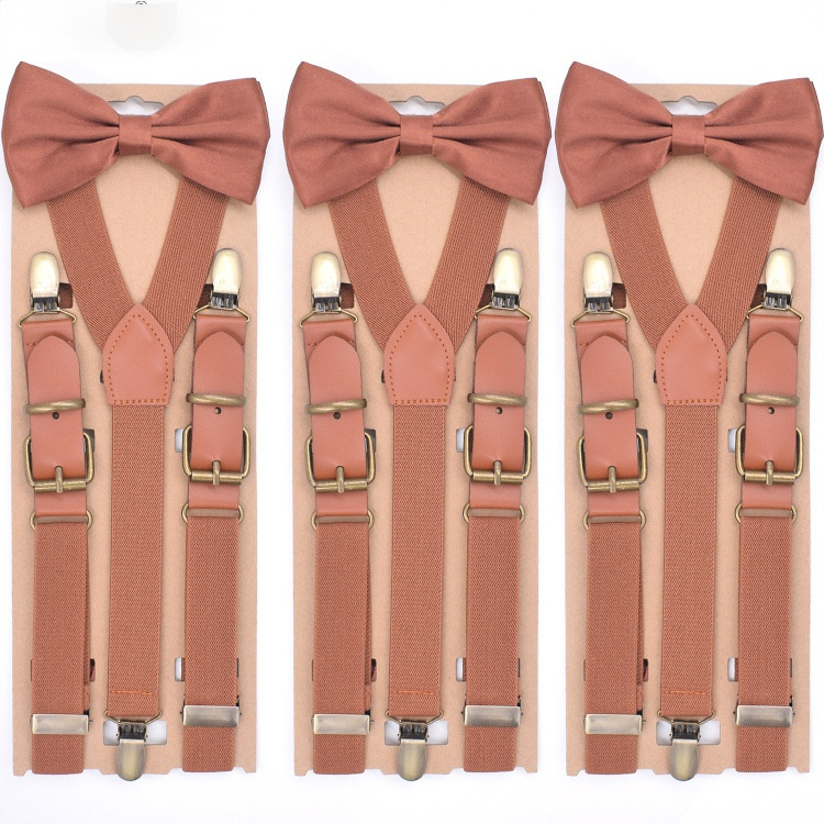 Ensemble de bretelles en cuir PU unisexe, Vintage, avec nœud papillon, ajustable, accessoires pour pantalons