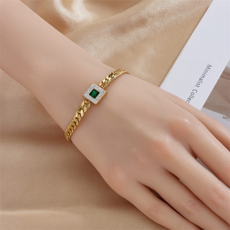 DIEYURO-Collier à breloques en acier inoxydable SION L pour femme, bracelets en cristal carré vert, nouvelle tendance, ensemble de bijoux qui ne se décolore pas, pour fille