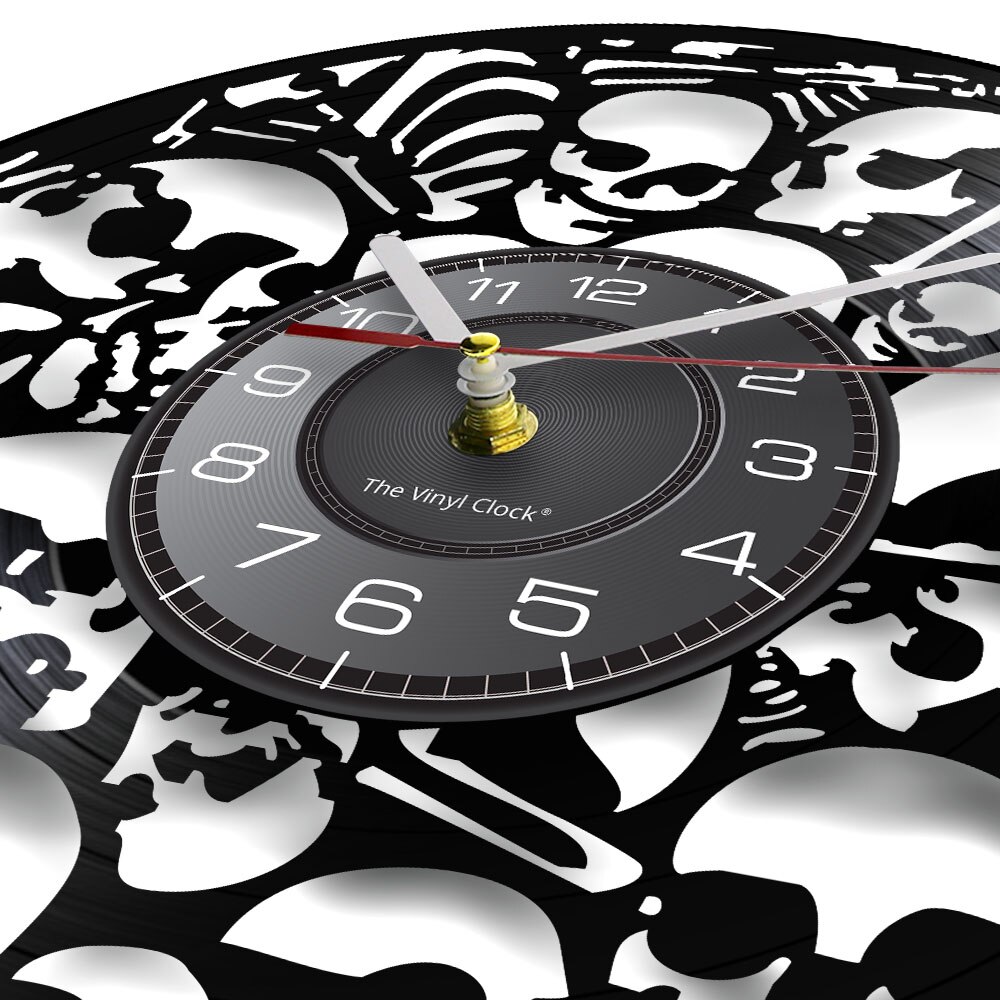 Horloge murale tête squelette mort disque vinyle | Horloge murale faite de disque vinyle, Vintage, crânes pilées, décoration murale Art Halloween horreur