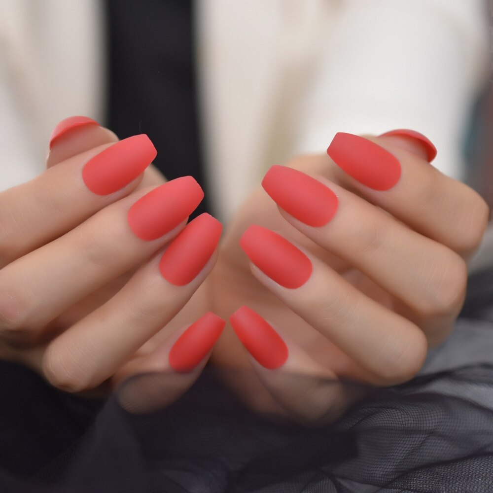 Néon Orange presse sur Ongles ballerine mat Faux Ongles couleur unie moyen manucure Art conseils avec onglets adhésifs: L5526