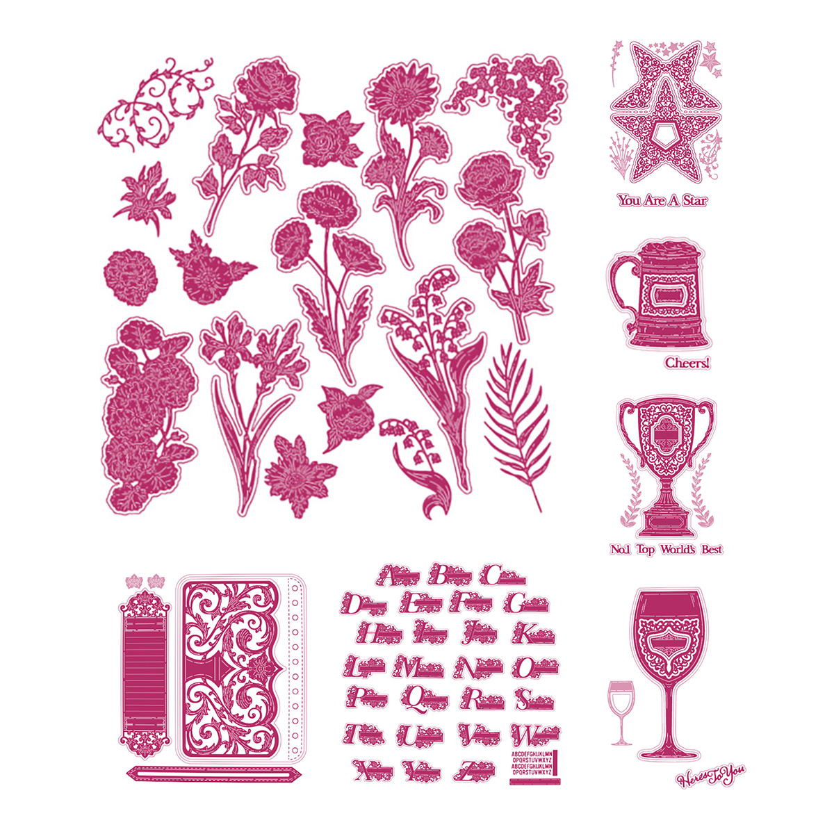 Flower Leaves Stars Trophy Letters Wine Glass Metal Cutting Dies Scrapbook Diary Decoration Embossing Template DIY Card