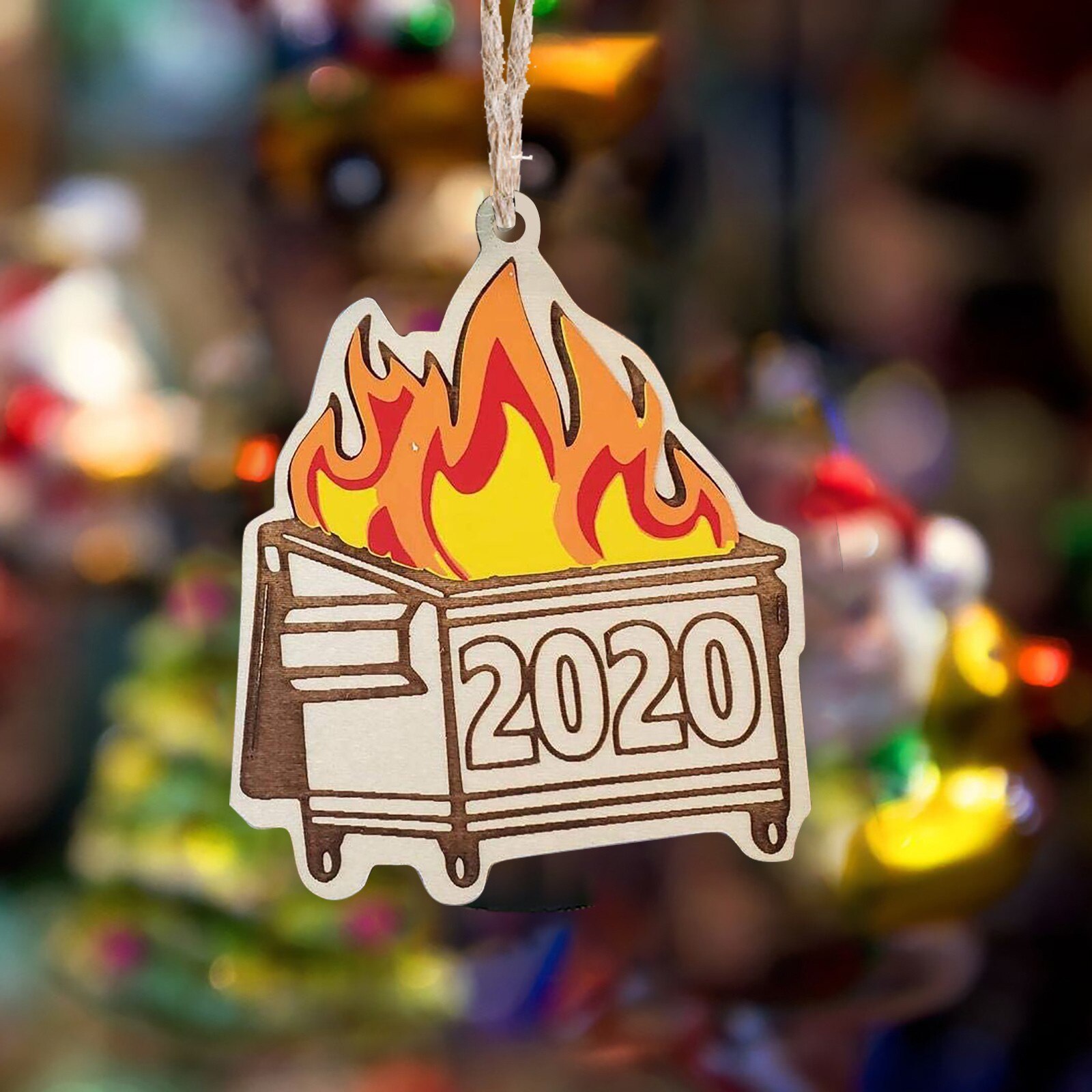 Dumpster Fire Christmas Ornament Christmas Tree Wooden Pendants Support And CY7: beige