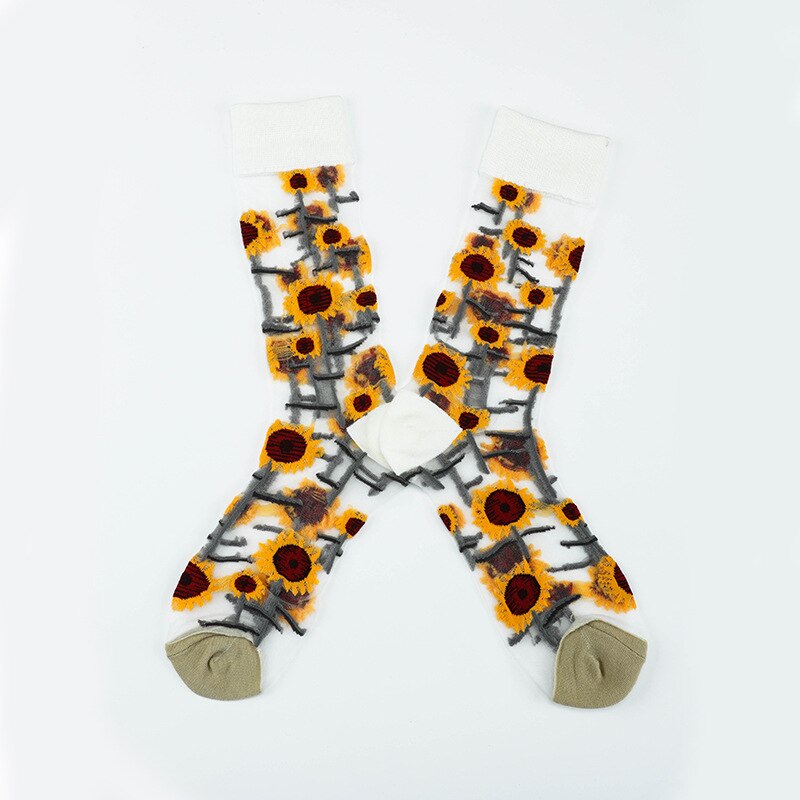 Japanese Korea Style Casual Transparent Crystal Silk Trend Women Socks Cartoon Fruit Ultrathin Glass Silk Socks Meias: Lavender