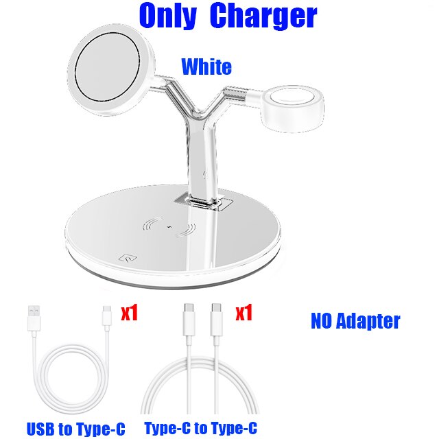 3-in-1 Magnetic Wireless Charger - 15W Fast Charging Station for iPhone 12 Series, Apple Watch & AirPods Pro: Only Charger White