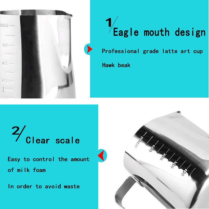 Stainless Steel Milk Frothing Pitcher 550ml and Handheld Battery Operated Electric Foam Maker Perfect for Latte / Cappuccino