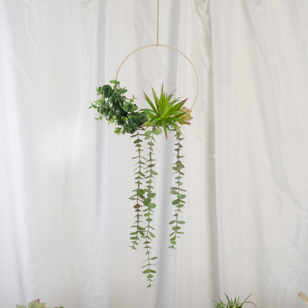 Cilected INS Artificial Green Plants Succulent Bamboo Ring Wall Hanging Home Hotel Shopping Mall Wall Decor Plastic Wreath: WT093-4