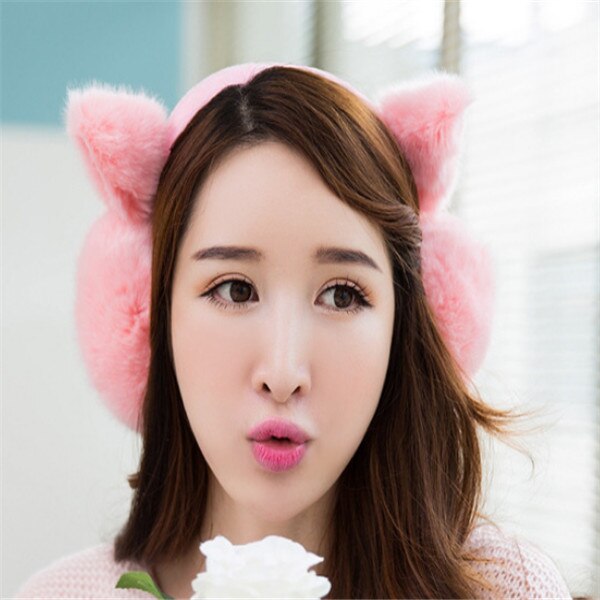 Solid Earlap Faux Fur Winter Warmer Big Earmuffs Thicken Plush Fluffy Ear Muffs Winter Ladies Cute Earmuffs: Pink