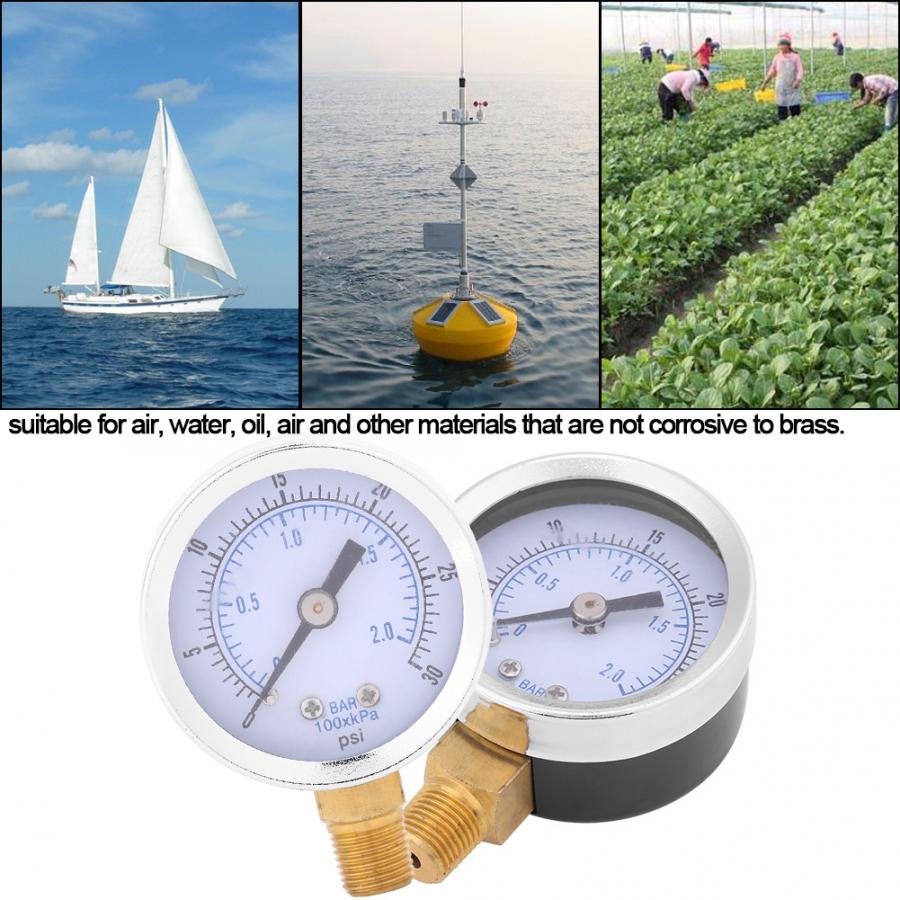Mini Dial Water Oil Compressor Meter Tyre Pressure Meter Metal Manometer 0-30psi 0-2bar Manifold Digital