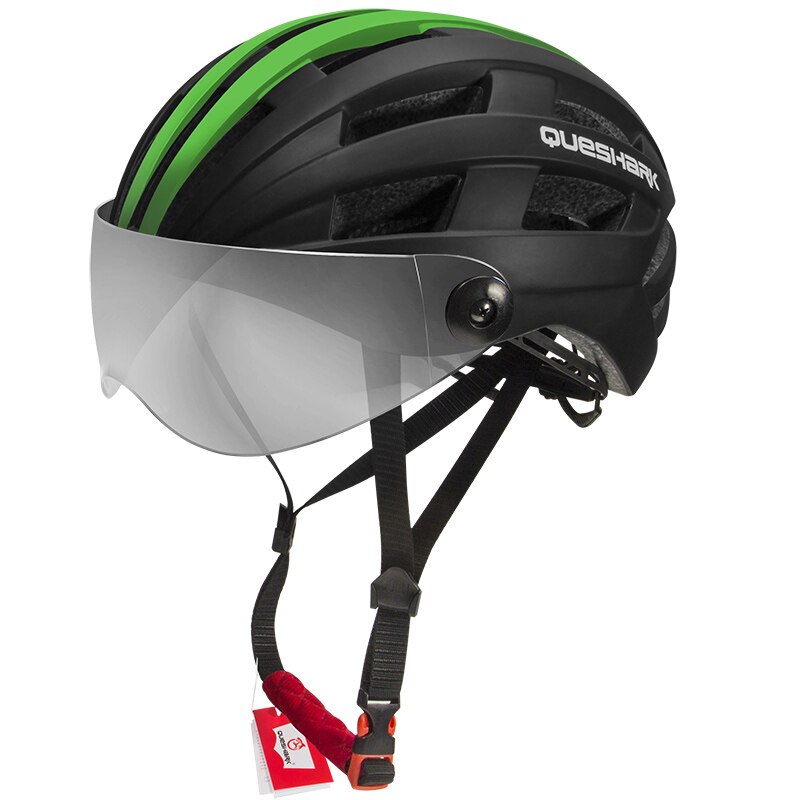QUESHARK Männer Frauen Ultraleicht Radfahren Helm MTB Rennrad Fahrrad Motorrad Reiten Abnehmbare transparent Objektiv Sicher Kappe QE116: Schwarz Grün