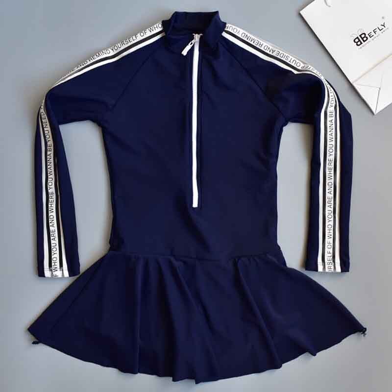 Tiener 10 Jaar Meisjes Rash Guard One Piece Lange Mouwen Rok Badmode Sport Rits Effen Surfen Badpakken Rashguard: 14 T