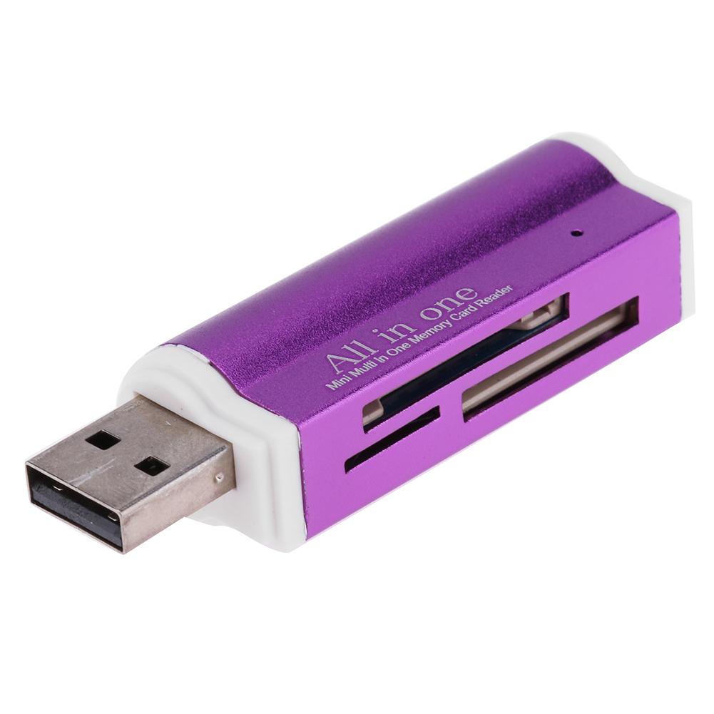 1Pcs USB2.0 4 In 1 Aluminium Multi Memory Card Reader Voor Sd/Sdhc/Mini Sd/mmc/Tf Card Multifunctionele Geheugenkaartlezer: Paars