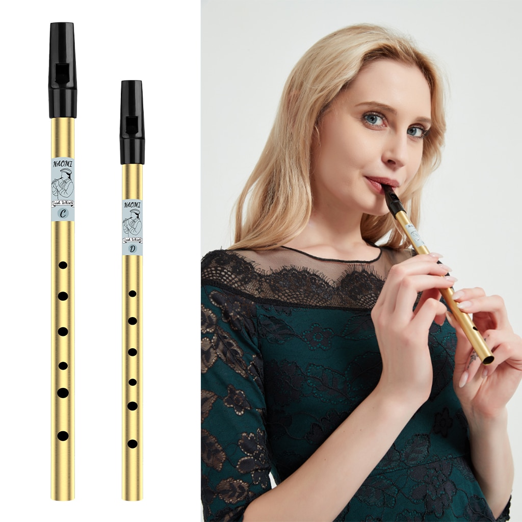 NAOMI Tin Whistle Scottish Penny Whistle High C Key Brass Whistle Six-holed Flute w/Plastic Mouthpiece For Beginner Whistler