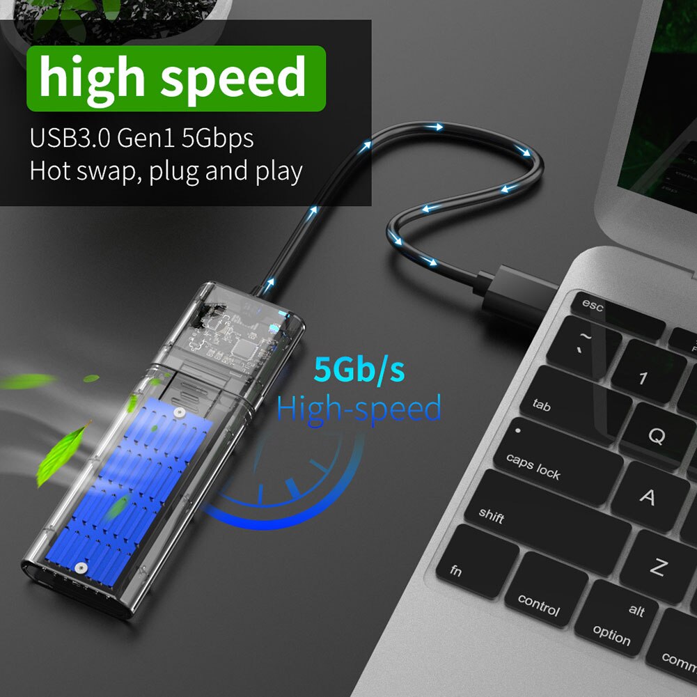 Carcasa de SSD M2 a USB 3,0 Gen 1, caja de disco duro externo M.2 NGFF SATA, 5gbps