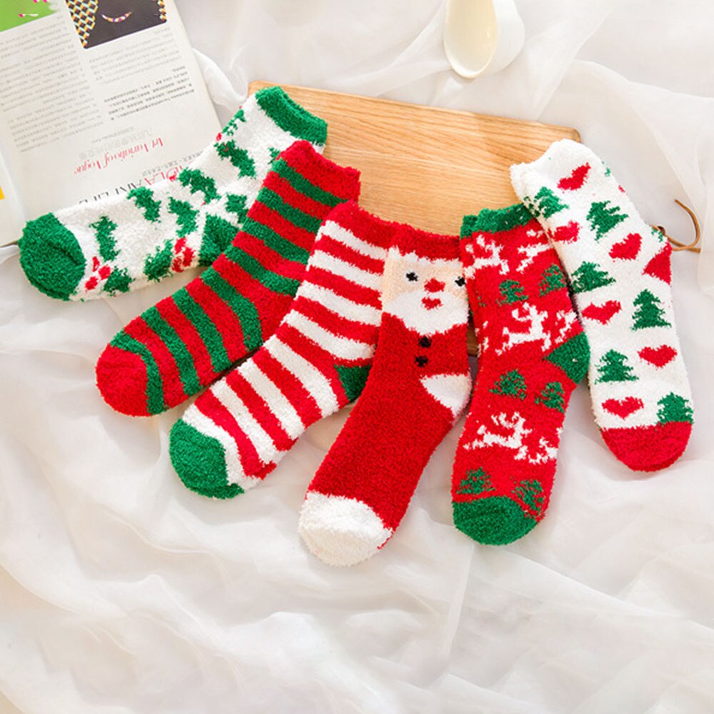 1 Paar Warm Vrouwen Mannen Sokken Kerstcadeau Sok Leuke Dikke Coral Fleece Volwassen Herfst En Winter Kerst Sokken