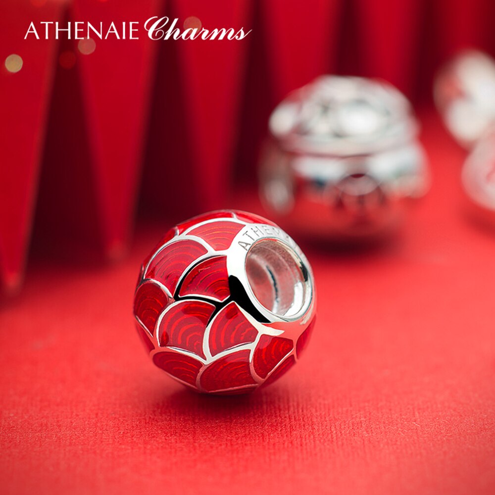 Athenaie 925 prata esterlina esmalte vermelho chinês boa sorte carpa peixe charme para pulseira