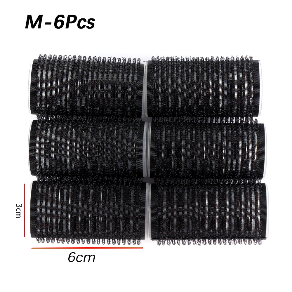 4/6/8 Stuks Zwart Nylon Self Grip Haar Rollen Onschadelijk Haar Kleverige Curler Stick Haar Kappers krulspelden Salon Diy Styling: M-6pcs