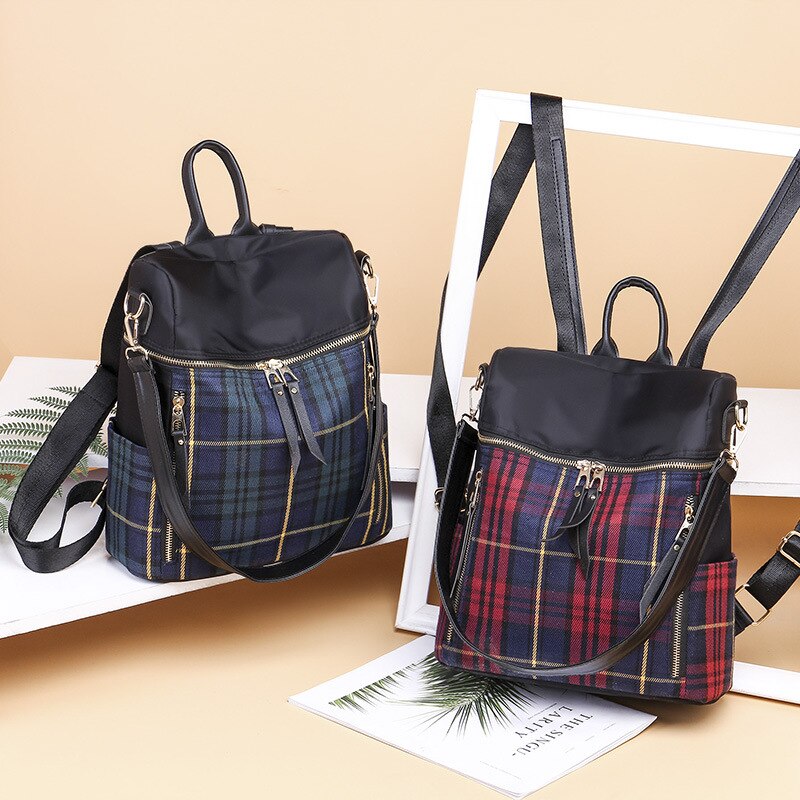 Classic Scottish Tartan Plaid Print Female Nylon Backpack