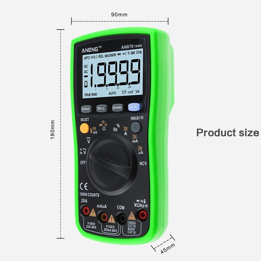 ANENG AN870 multímetro Digital, 19999 cuentas valores eficaces verdaderos ACDC óhmmetro voltímetro de La capacitancia de frecuencia temperatura Transistor Tester