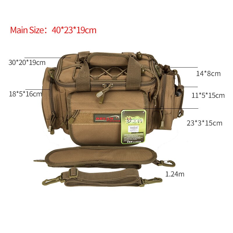 DREAM FISHING Multi-function Fishing Bag 40*23*19cm Super Large Capacity Waterproof 1200D Nylon Fishing Tackle Bag Outdoor
