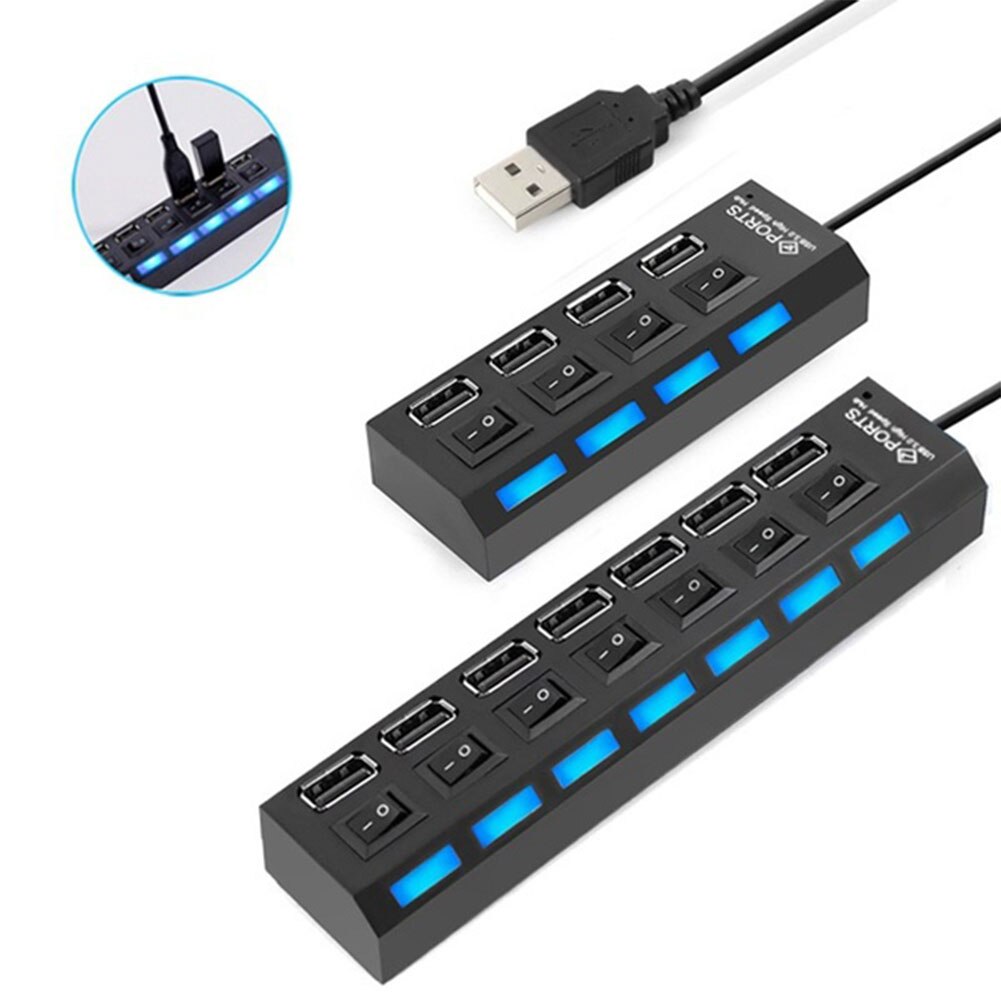 7 Poorten Usb Hub Led Usb 2.0 Adapter Hub High Speed Multi-Poort Socket Ingeschakeld/Uit Schakelaar opladen Poort Splitter Voor Pc Laptop