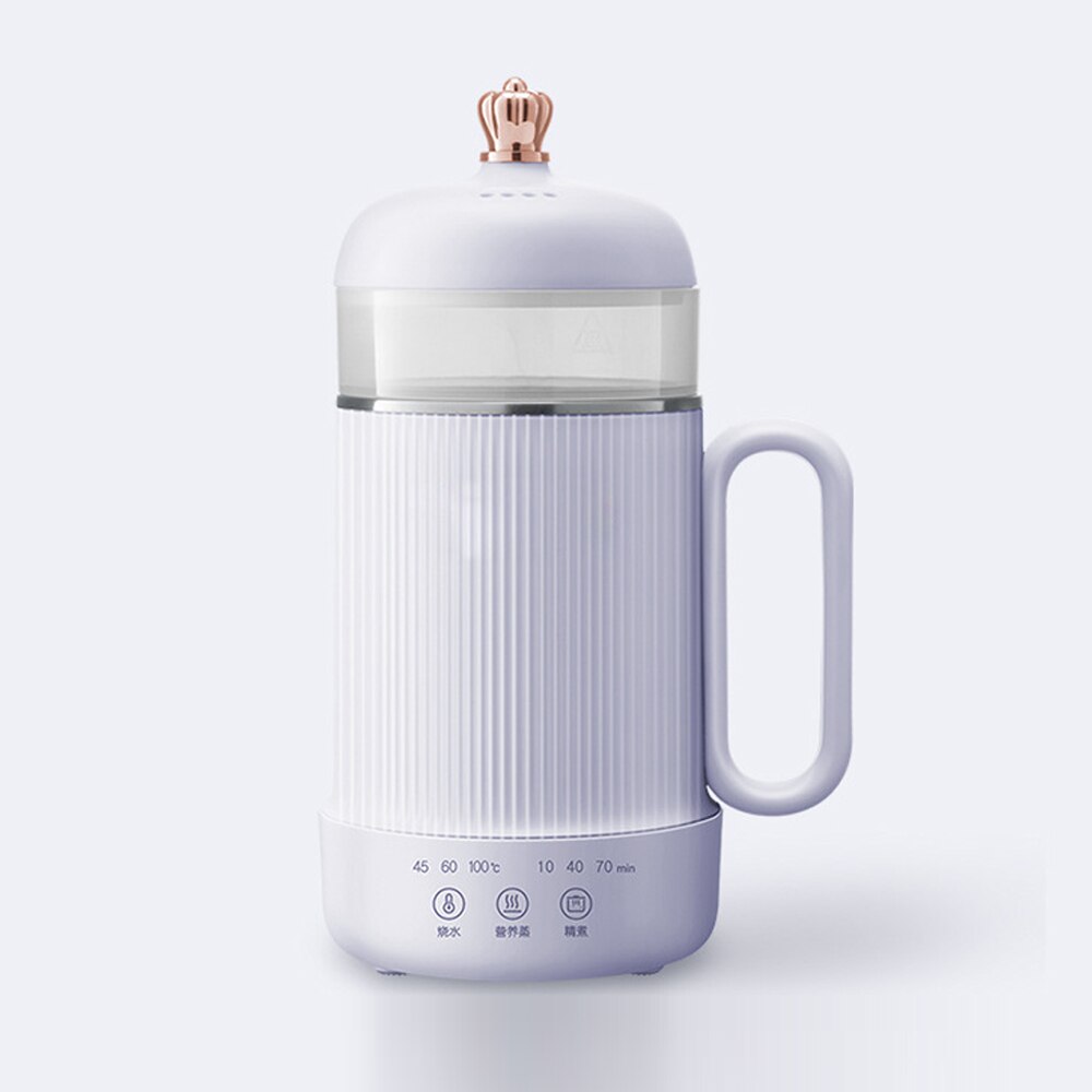 DMWD Household Health Pot Electric Kettle 600ml Tea Maker Office Warmer Milk Boiling Cup Food Egg Steamer Stew Pot Mini Cooker: Purple