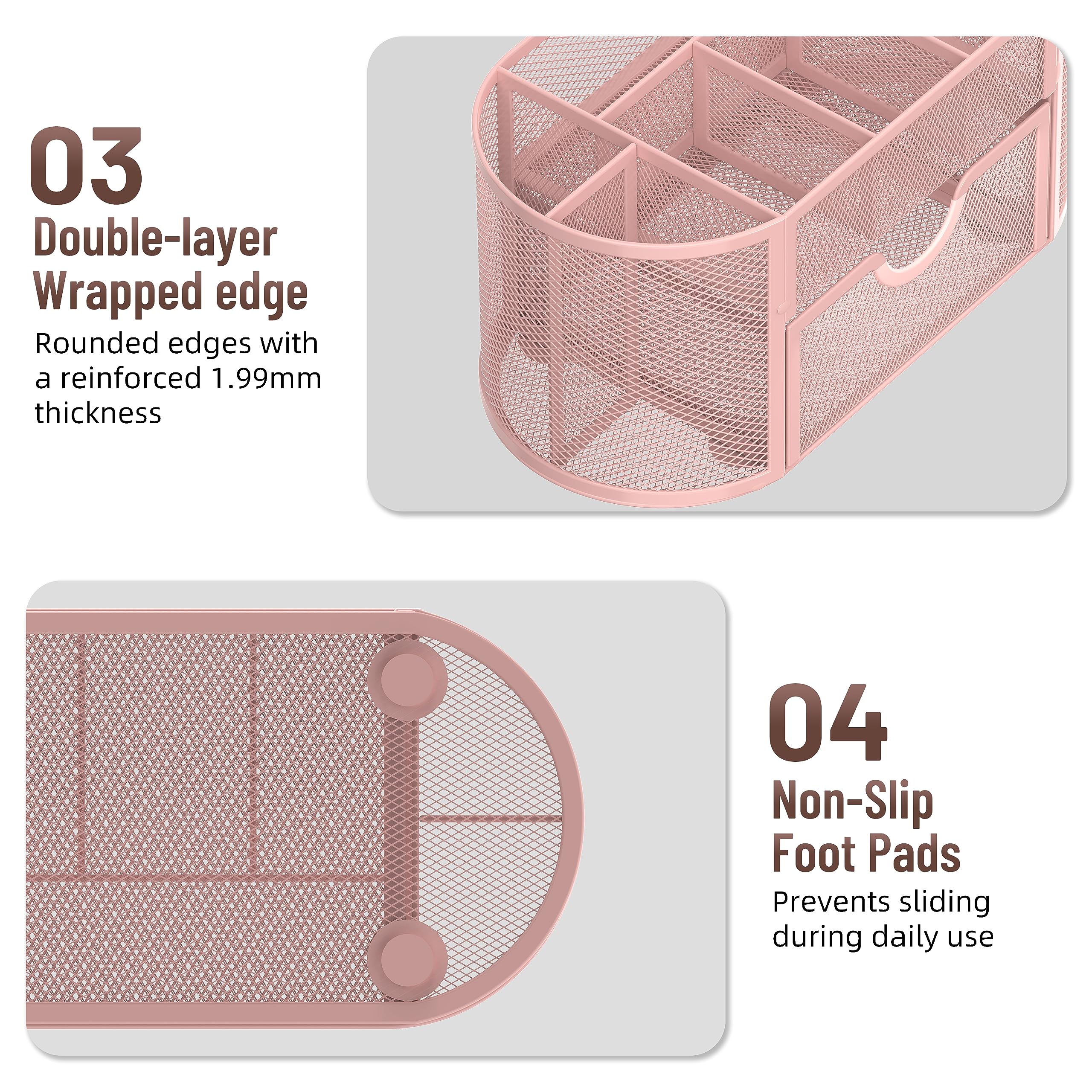Mesh Desk Organizer, Desk Accessories & Workspace Organizers with Drawers, Pencil Holder for Desk with 9 Compartments for Office