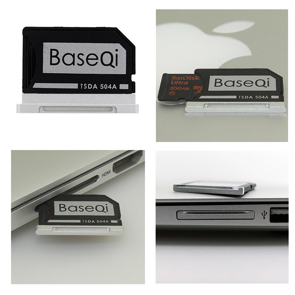 504a originale baseqi aluminium minidrive micro sd kort adapter kortlæser til macbook pro retina 15 '' model sent / efter