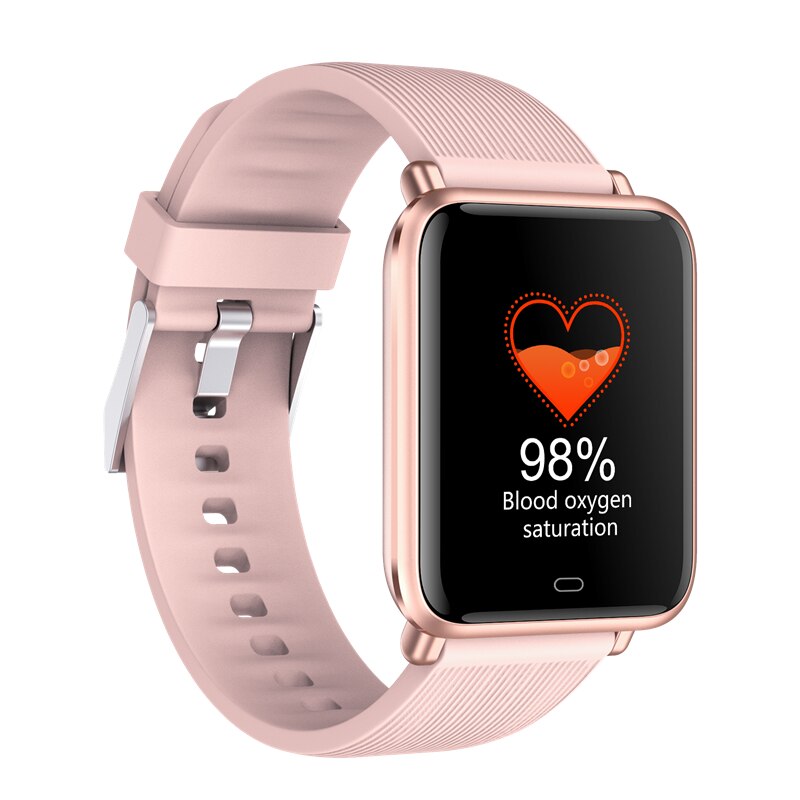 Q9t sport smartwatch lichaamstemperatuur meten aangepaste wijzerplaat smartwatch mannen vrouwen hartslagmeter armband voor android ios pk  p9: Roze