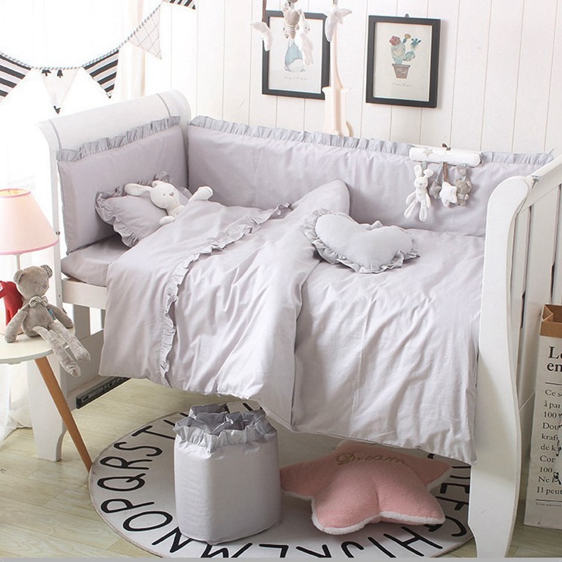 Koreaanse Stijl Baby Baby Wieg Bumpers Puur Katoen Effen Kleur Vel Baby Bed Voor Shock Beschermende Side In De Wieg room Decor