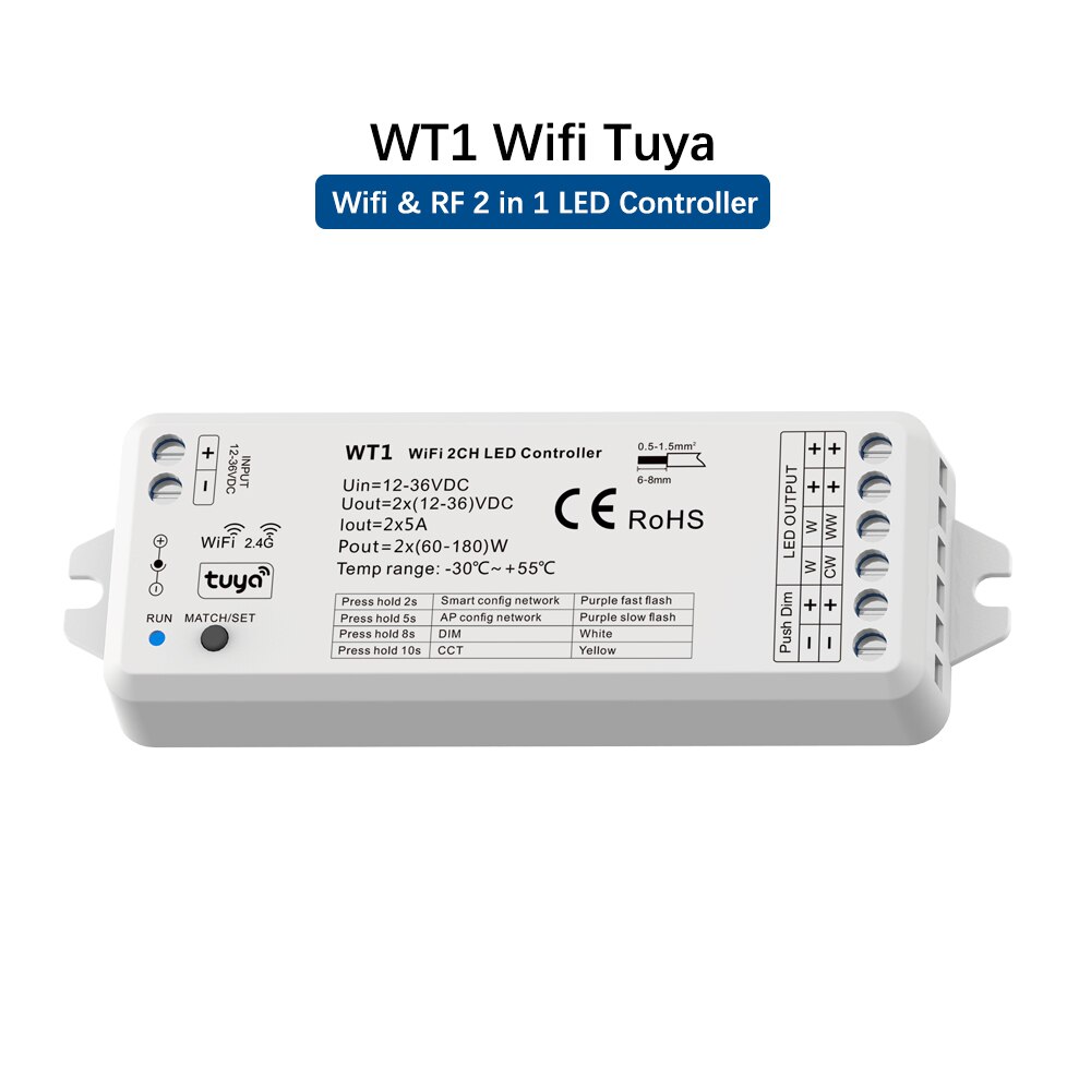 Variateur Tuya WT1 Pour Bande LED RF Et WiFi - Contrôle CCT, Smart Life/Google
